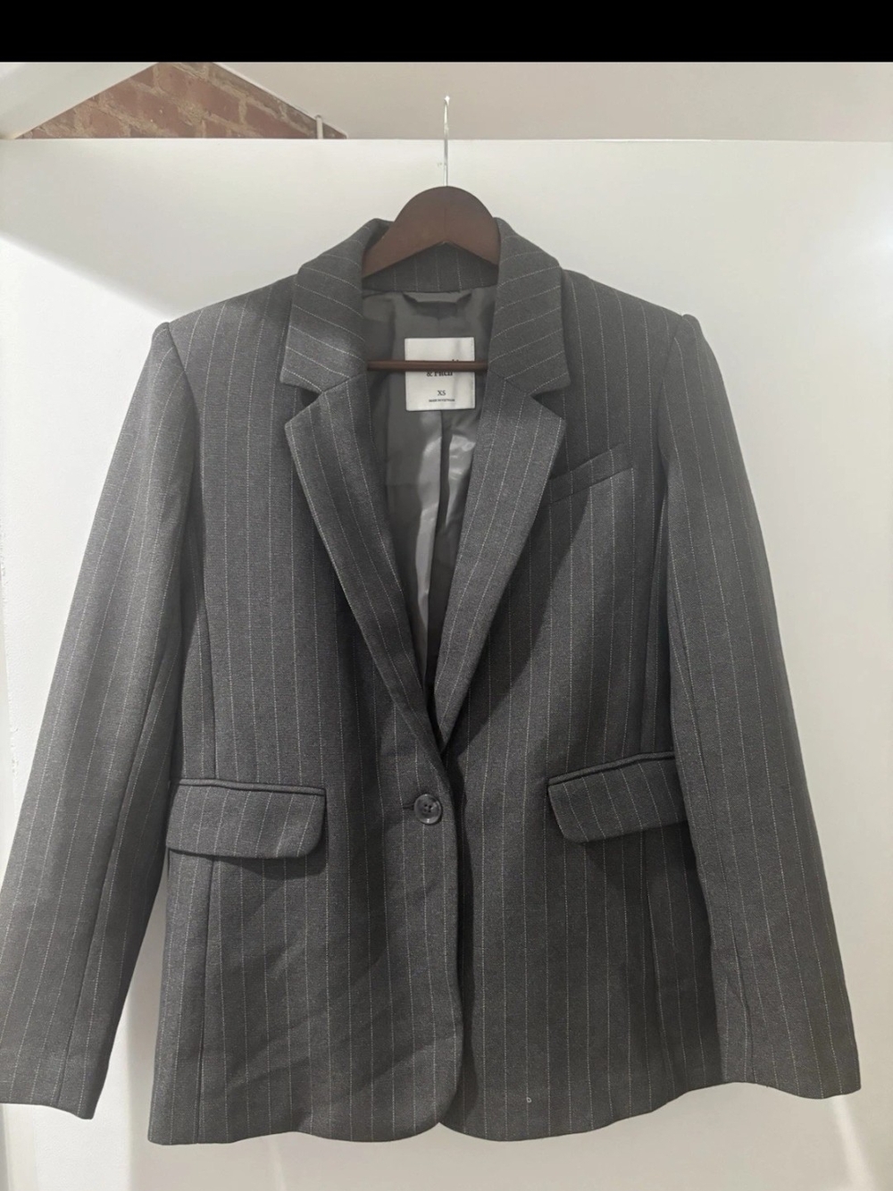Gray Pinstripe Single-Button Blazer